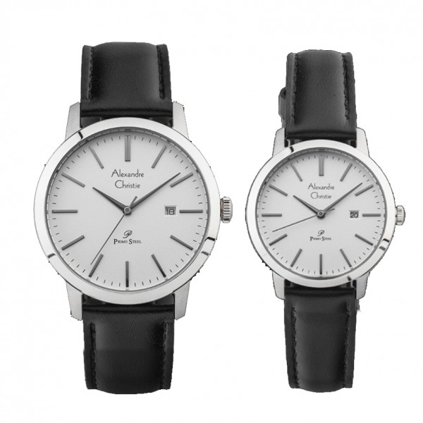 Alexandre Christie AC 1007 Silver White Black Leather Couple